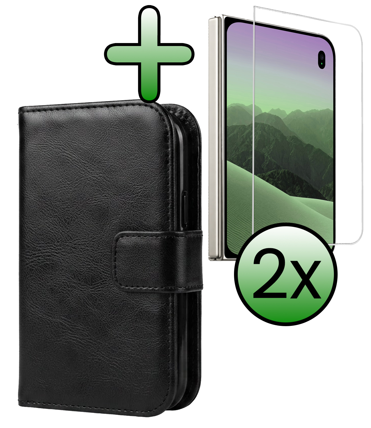BASEY. BASEY. iPhone Duo Hoesje Bookcase Met 2x Screenprotector - Zwart