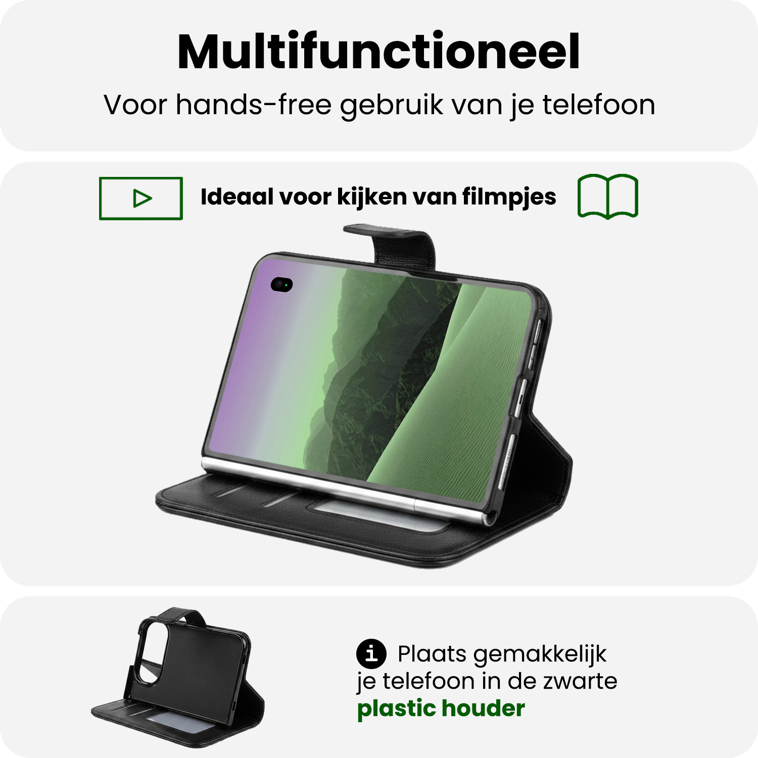 BASEY. BASEY. iPhone Duo Hoesje Bookcase Met 2x Screenprotector - Zwart