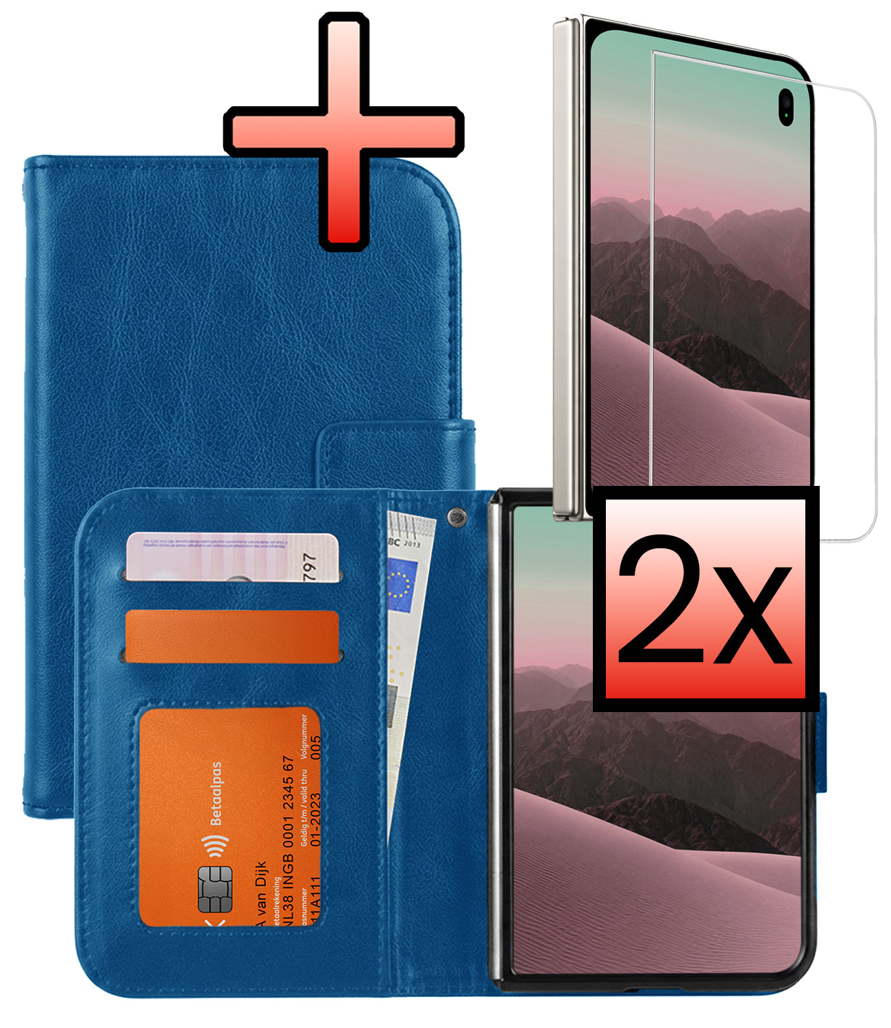NoXx NoXx iPhone Duo Hoesje Bookcase Met 2x Screenprotector - Donkerblauw