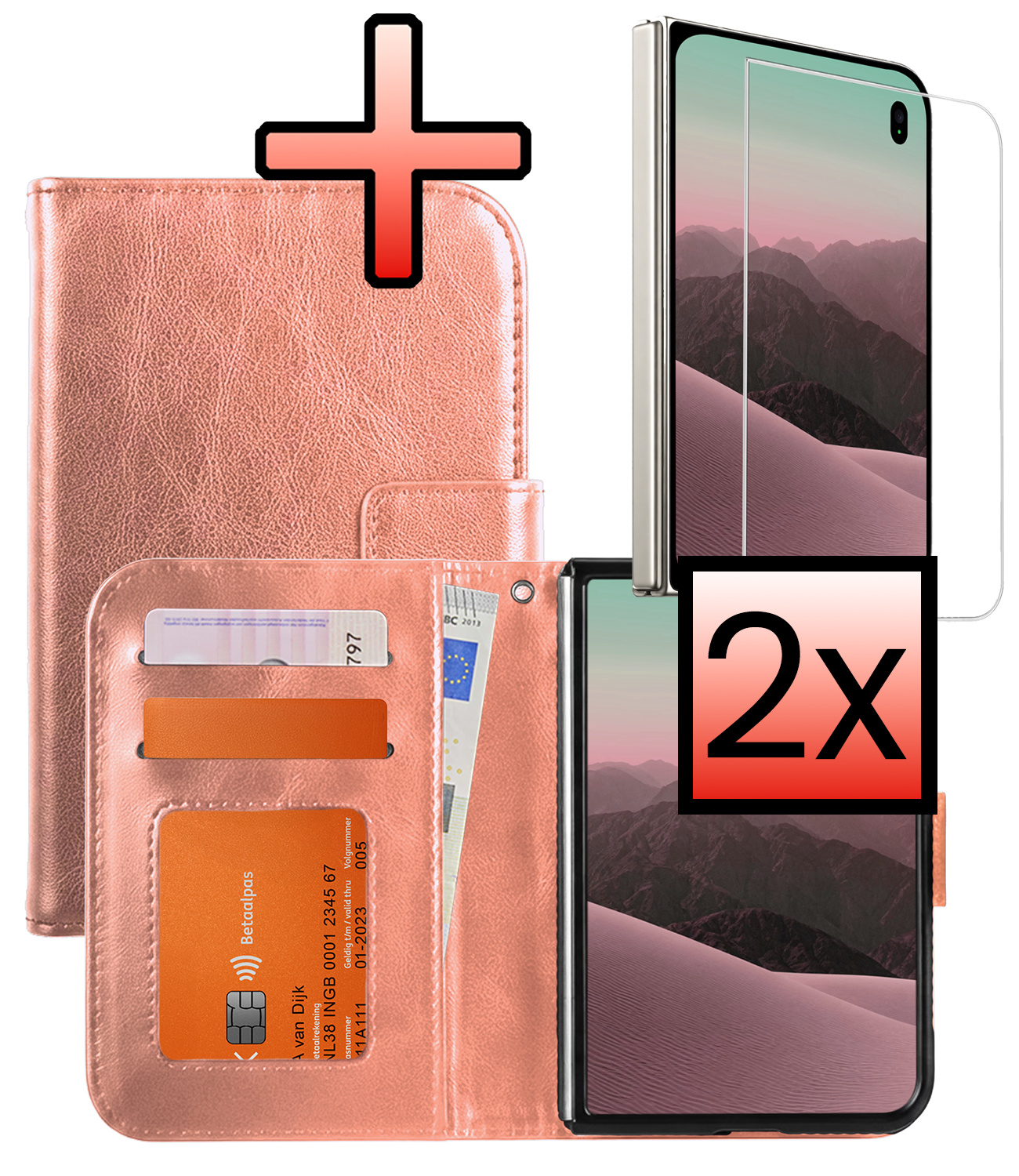 NoXx NoXx iPhone Duo Hoesje Bookcase Met 2x Screenprotector - Rose Goud
