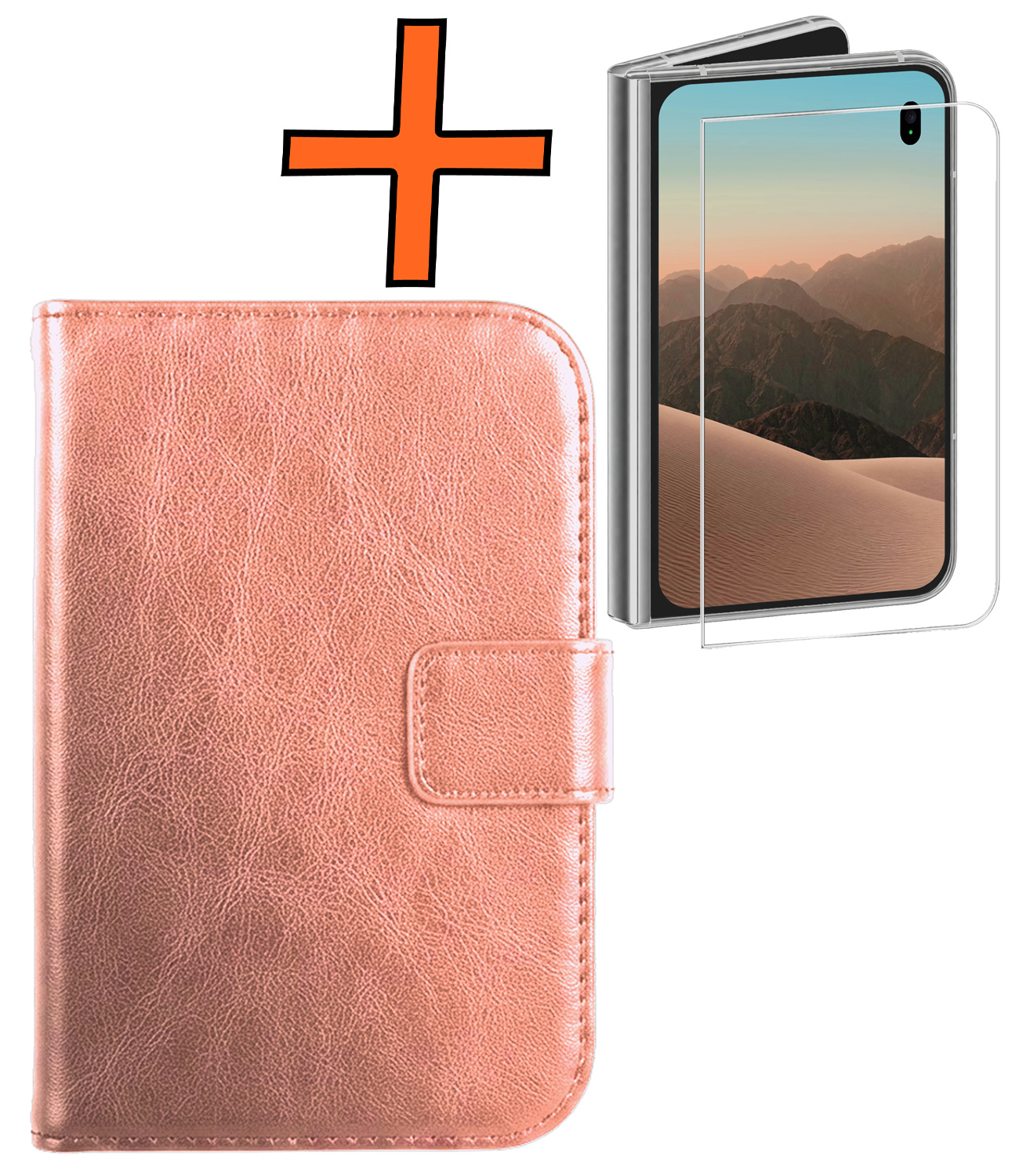 Nomfy Nomfy iPhone Duo Hoesje Bookcase Met Screenprotector - Rose Goud
