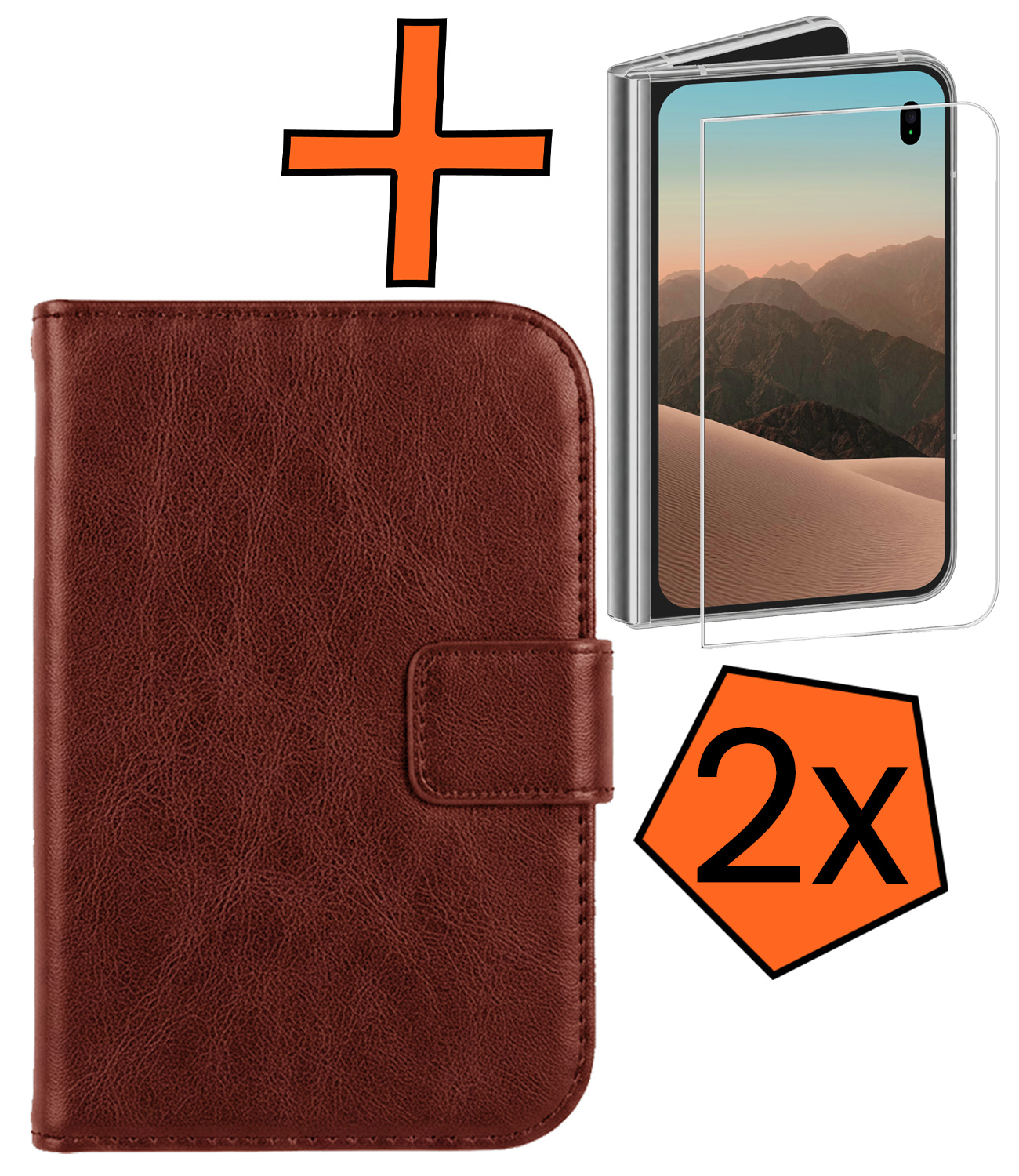 Nomfy Nomfy iPhone Duo Hoesje Bookcase Met 2x Screenprotector - Bruin