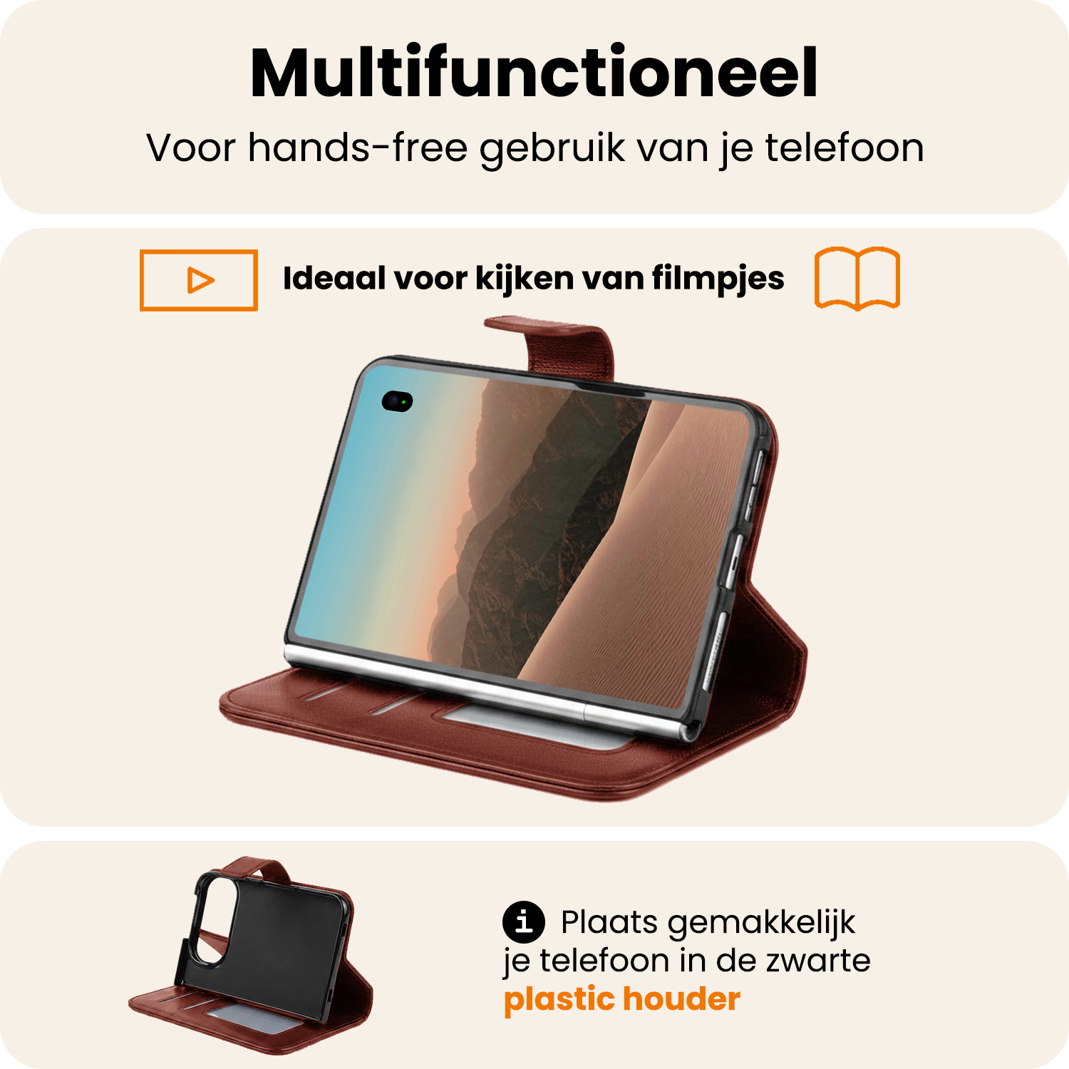 Nomfy Nomfy iPhone Duo Hoesje Bookcase Met 2x Screenprotector - Bruin