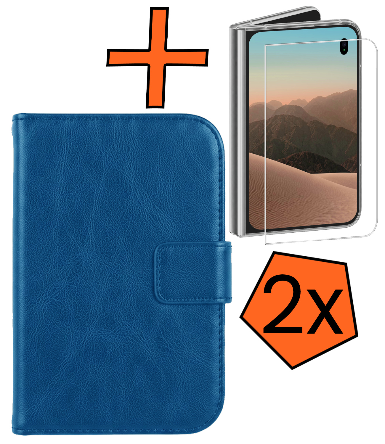 Nomfy Nomfy iPhone Duo Hoesje Bookcase Met 2x Screenprotector - Donkerblauw