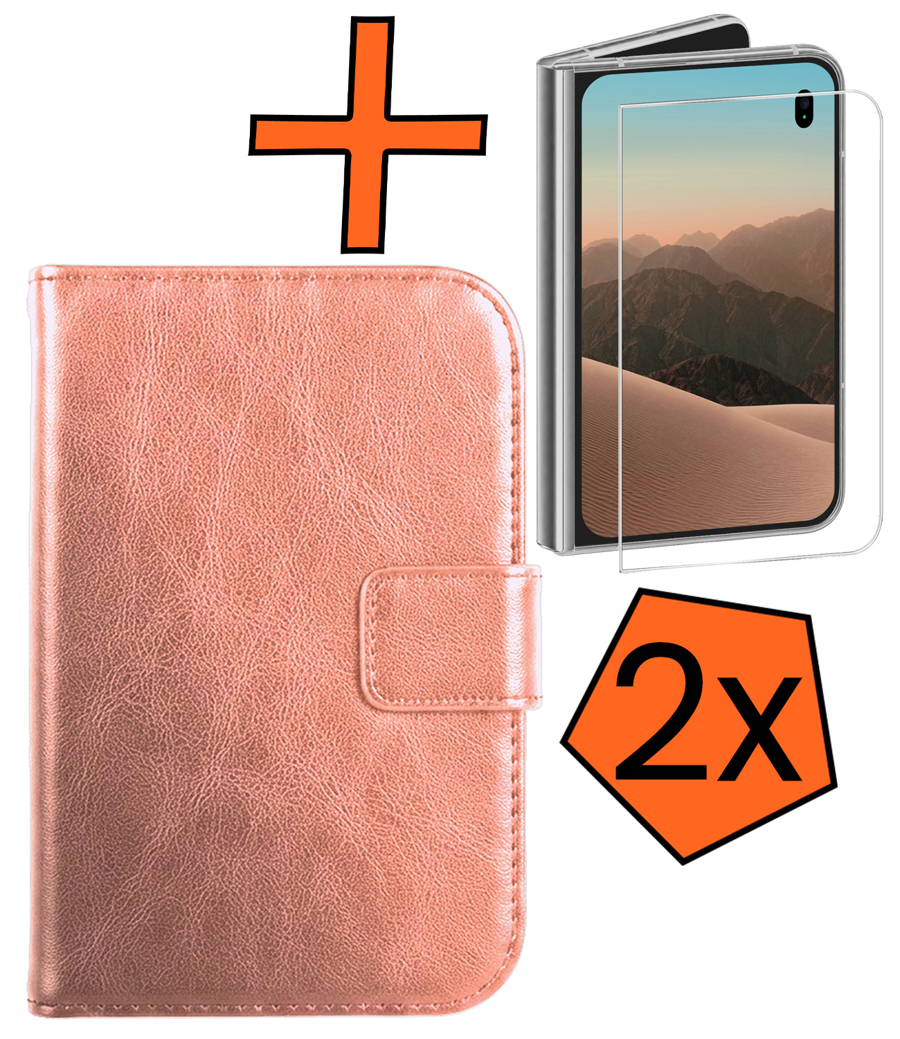 Nomfy Nomfy iPhone Duo Hoesje Bookcase Met 2x Screenprotector - Rose Goud