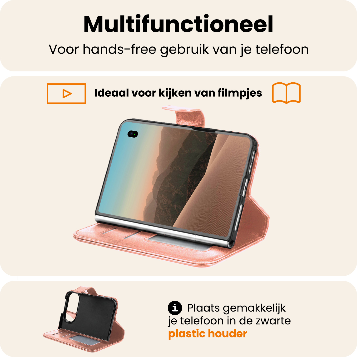 Nomfy Nomfy iPhone Duo Hoesje Bookcase Met 2x Screenprotector - Rose Goud