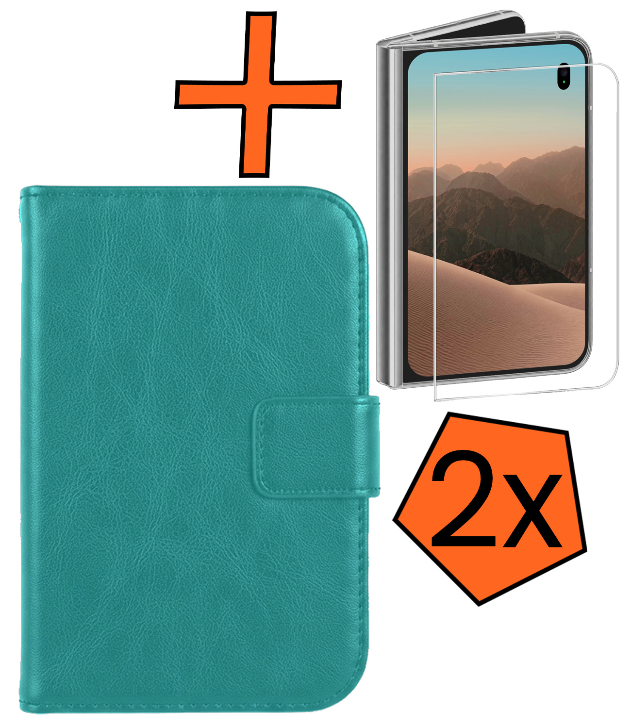 Nomfy Nomfy iPhone Duo Hoesje Bookcase Met 2x Screenprotector - Turquoise