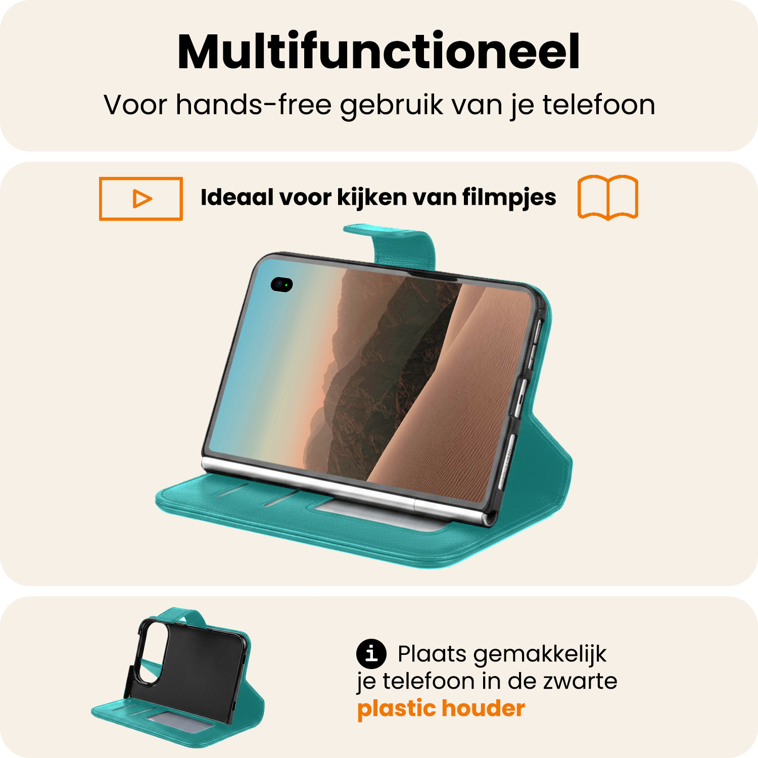 Nomfy Nomfy iPhone Duo Hoesje Bookcase Met 2x Screenprotector - Turquoise