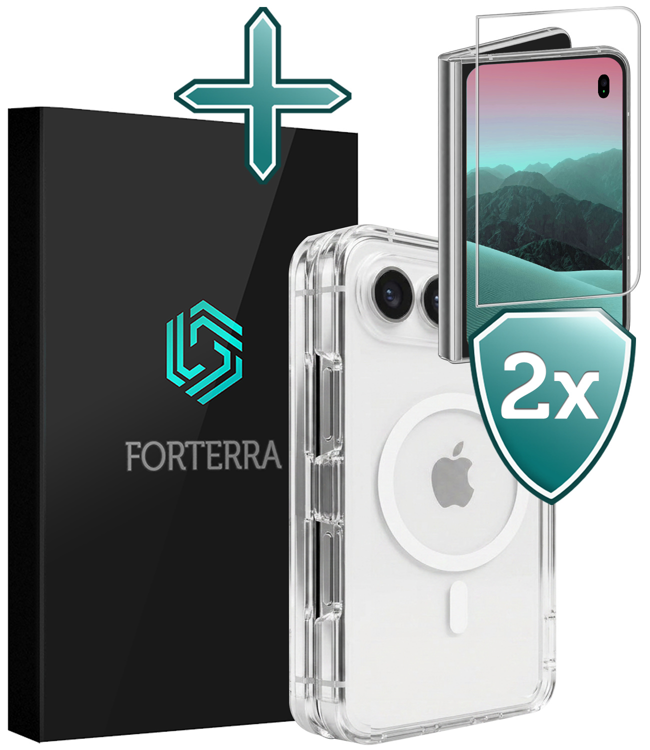 Forterra Forterra iPhone Duo Magsafe Hoesje Transparant Met 2x Screenprotector