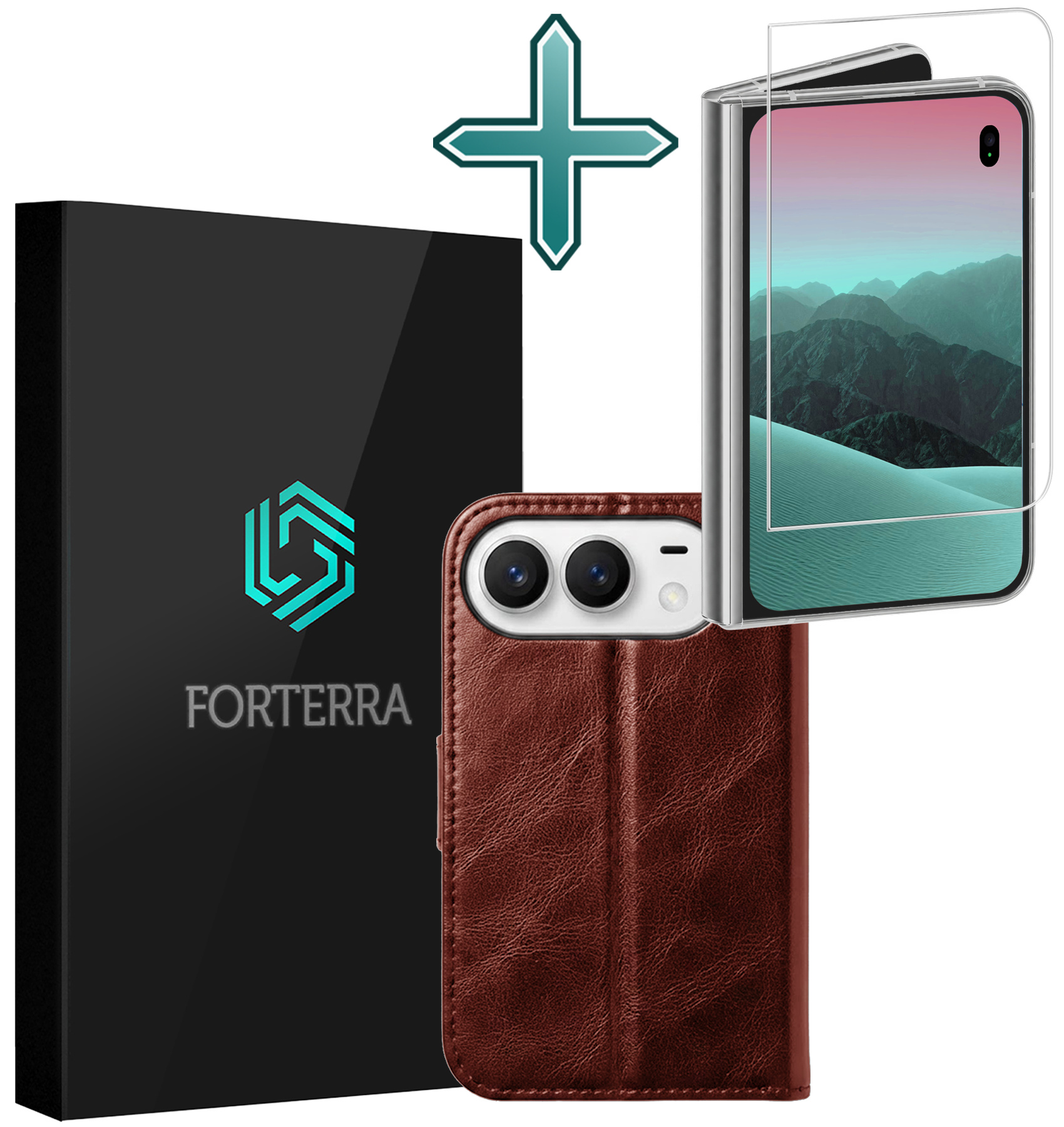 Forterra Forterra iPhone Duo Hoesje Bookcase Met Screenprotector - Bruin