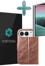 Forterra Forterra iPhone Duo Hoesje Bookcase Met Screenprotector - Rose Goud
