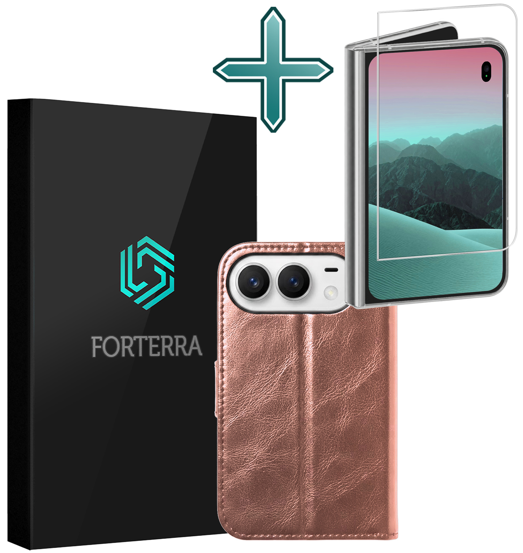 Forterra Forterra iPhone Duo Hoesje Bookcase Met Screenprotector - Rose Goud