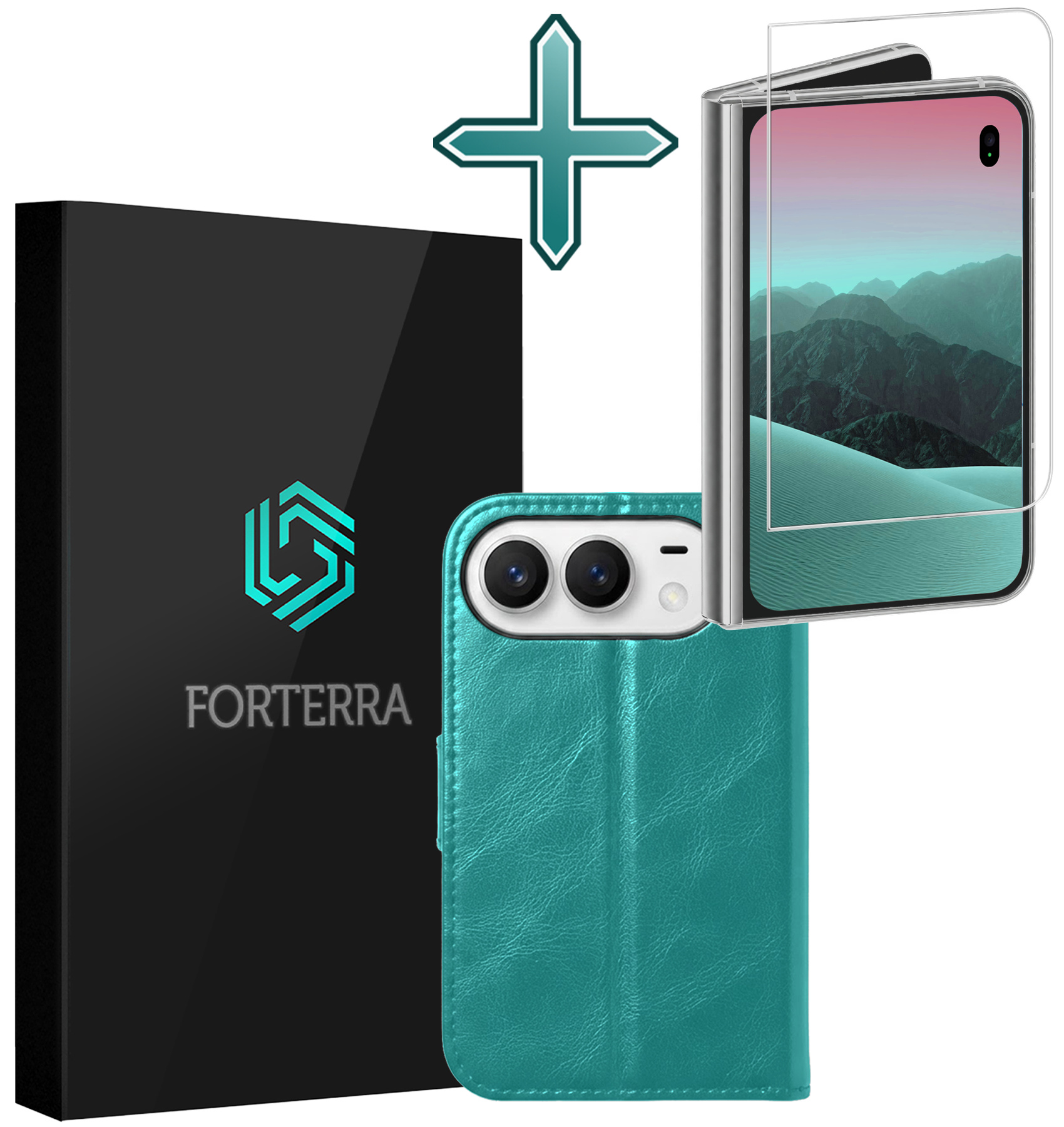 Forterra Forterra iPhone Duo Hoesje Bookcase Met Screenprotector - Turquoise