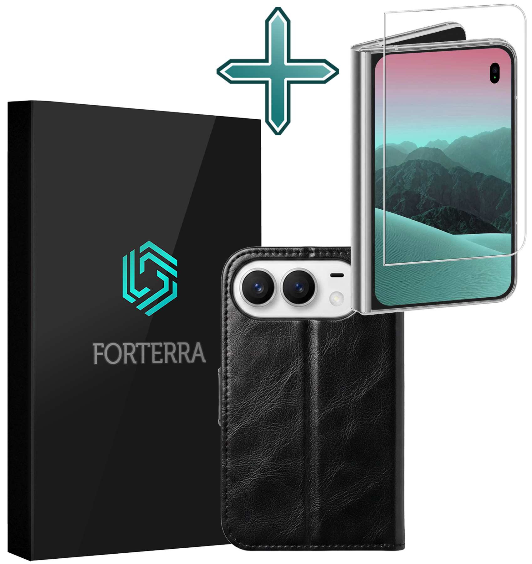 Forterra Forterra iPhone Duo Hoesje Bookcase Met Screenprotector - Zwart