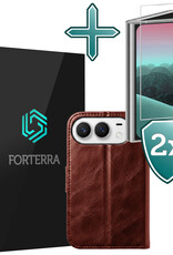 Forterra Forterra iPhone Duo Hoesje Bookcase Met 2x Screenprotector - Bruin