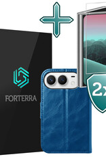 Forterra Forterra iPhone Duo Hoesje Bookcase Met 2x Screenprotector - Donkerblauw
