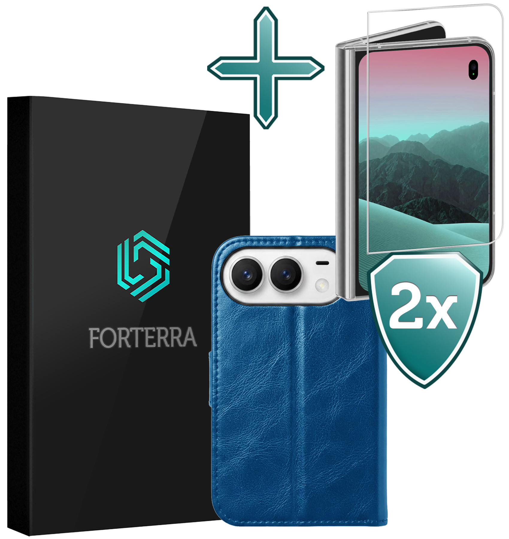 Forterra Forterra iPhone Duo Hoesje Bookcase Met 2x Screenprotector - Donkerblauw