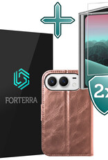 Forterra Forterra iPhone Duo Hoesje Bookcase Met 2x Screenprotector - Rose Goud