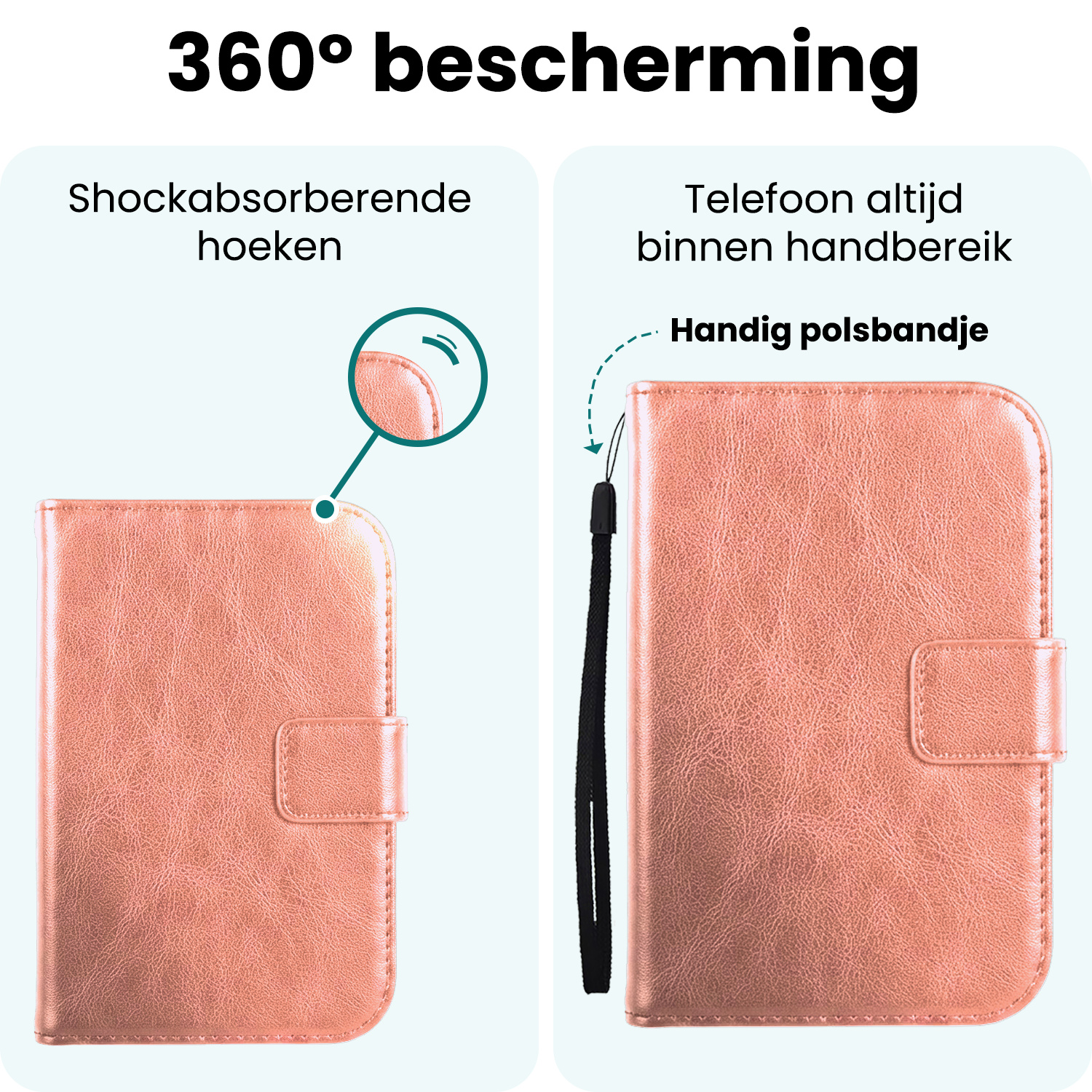 Forterra Forterra iPhone Duo Hoesje Bookcase Met 2x Screenprotector - Rose Goud