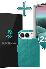 Forterra Forterra iPhone Duo Hoesje Bookcase Met 2x Screenprotector - Turquoise
