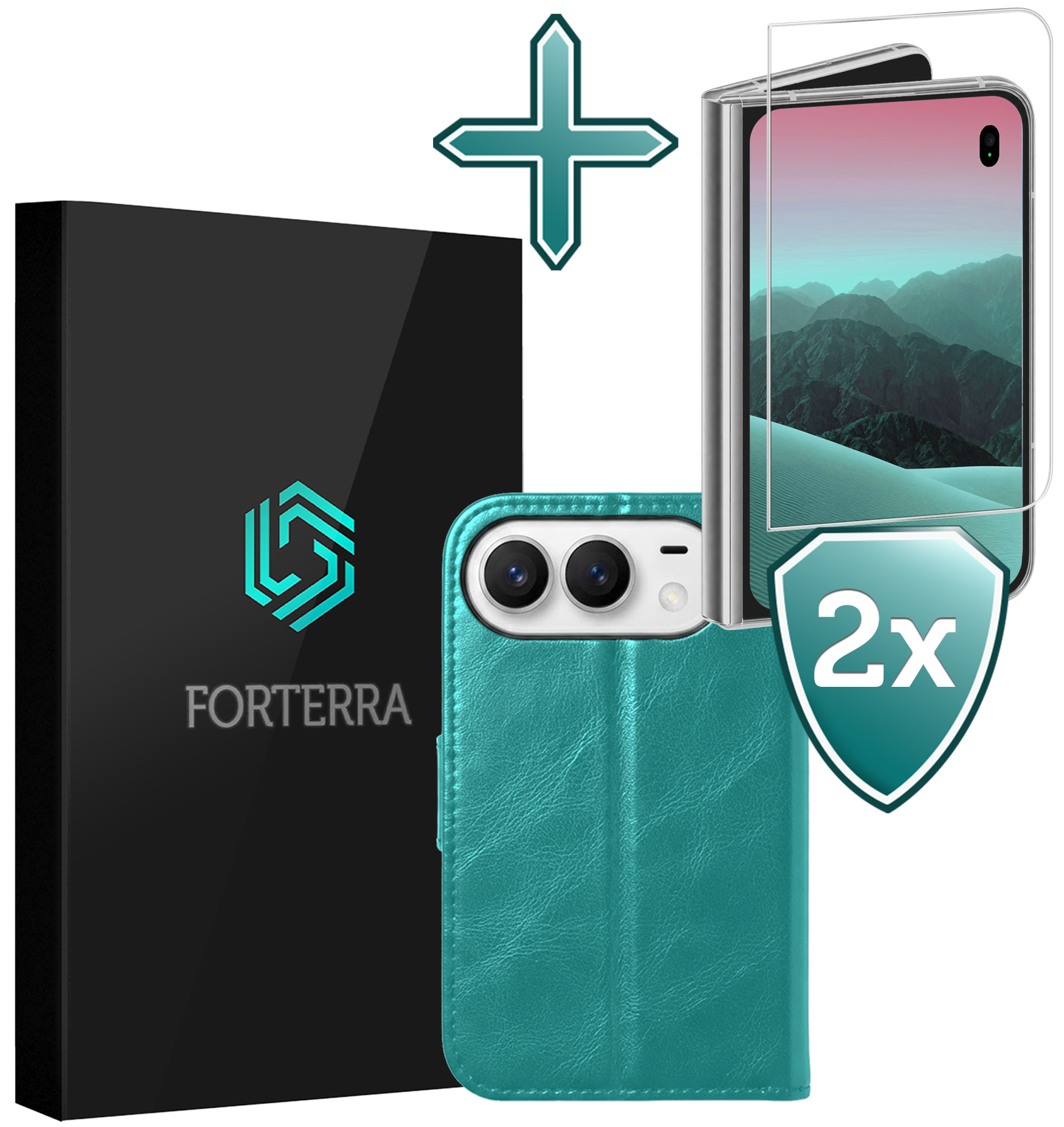 Forterra Forterra iPhone Duo Hoesje Bookcase Met 2x Screenprotector - Turquoise