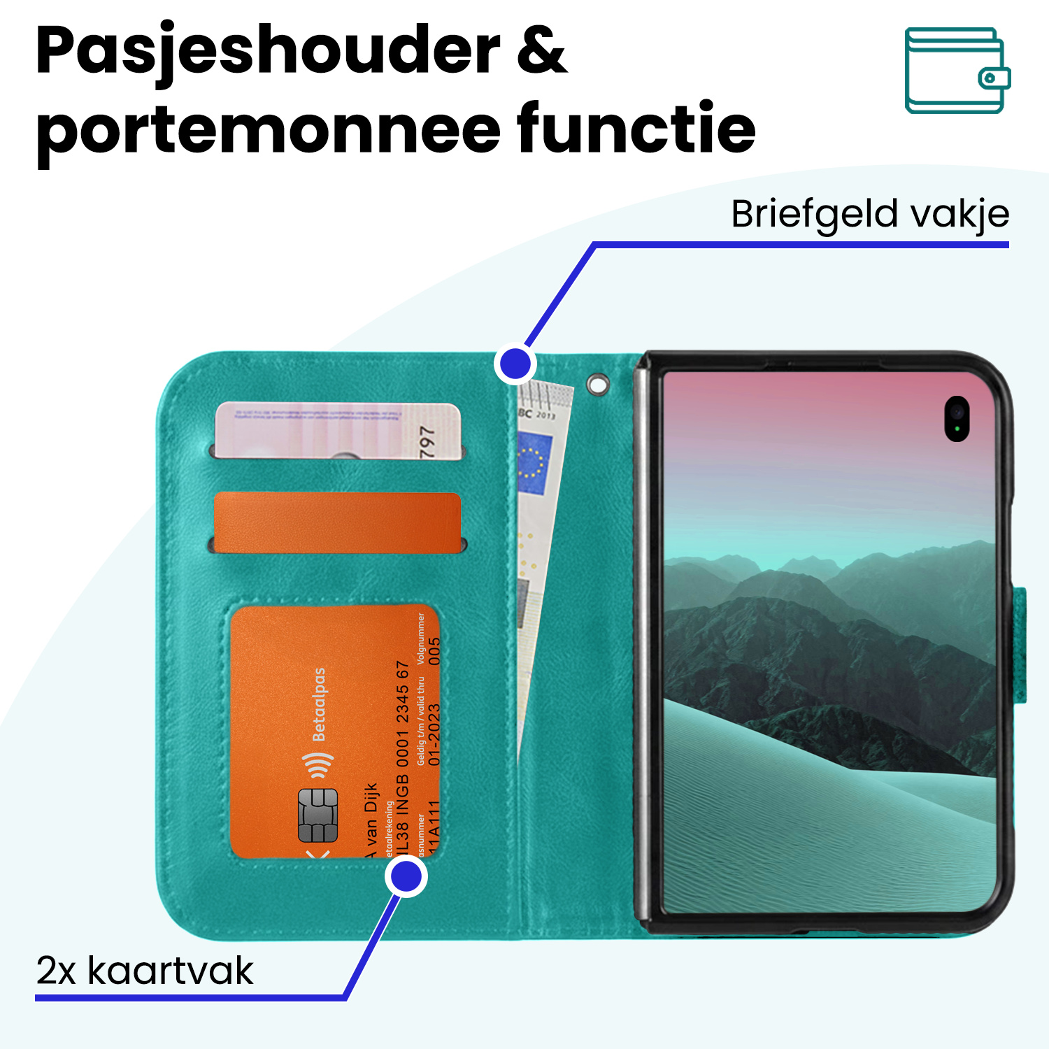 Forterra Forterra iPhone Duo Hoesje Bookcase Met 2x Screenprotector - Turquoise
