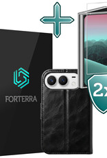 Forterra Forterra iPhone Duo Hoesje Bookcase Met 2x Screenprotector - Zwart