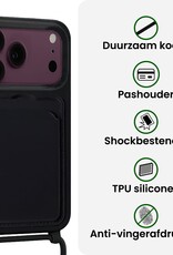 BASEY. BASEY. iPhone 18 Pro Max Hoesje Pashouder met Koord Met 2x Screenprotector - Zwart
