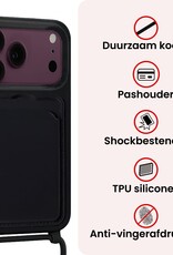 NoXx NoXx iPhone 18 Pro Max Hoesje Pashouder met Koord Met 2x Screenprotector - Zwart
