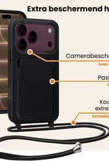 Nomfy Nomfy iPhone 18 Pro Max Hoesje Pashouder met Koord Met Screenprotector - Zwart