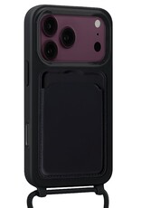 Nomfy Nomfy iPhone 18 Pro Max Hoesje Pashouder met Koord Met Screenprotector - Zwart