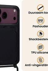 Nomfy Nomfy iPhone 18 Pro Max Hoesje Pashouder met Koord Met 2x Screenprotector - Zwart