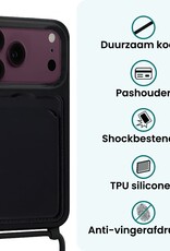 Forterra Forterra iPhone 18 Pro Max Hoesje Pashouder met Koord Met Screenprotector - Zwart
