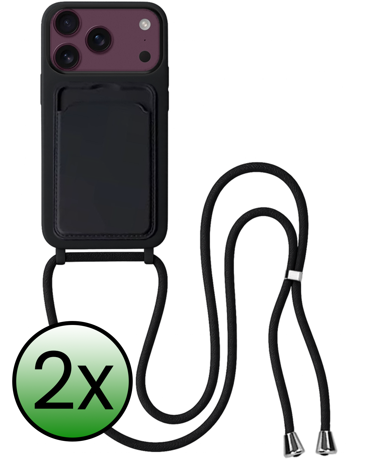 BASEY. BASEY. iPhone 18 Pro Max Hoesje Pashouder met Koord - Zwart - 2 PACK