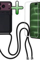 BASEY. BASEY. iPhone 18 Pro Max Hoesje Pashouder met Koord Met Screenprotector - Zwart