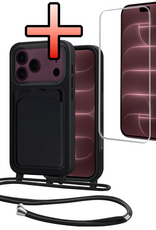 NoXx NoXx iPhone 18 Pro Max Hoesje Pashouder met Koord Met Screenprotector - Zwart