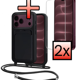 NoXx NoXx iPhone 18 Pro Max Hoesje Pashouder met Koord Met 2x Screenprotector - Zwart