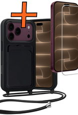 Nomfy Nomfy iPhone 18 Pro Max Hoesje Pashouder met Koord Met Screenprotector - Zwart