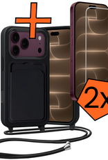 Nomfy Nomfy iPhone 18 Pro Max Hoesje Pashouder met Koord Met 2x Screenprotector - Zwart