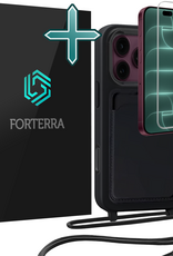 Forterra Forterra iPhone 18 Pro Max Hoesje Pashouder met Koord Met Screenprotector - Zwart