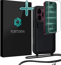 Forterra Forterra iPhone 18 Pro Max Hoesje Pashouder met Koord Met Screenprotector - Zwart
