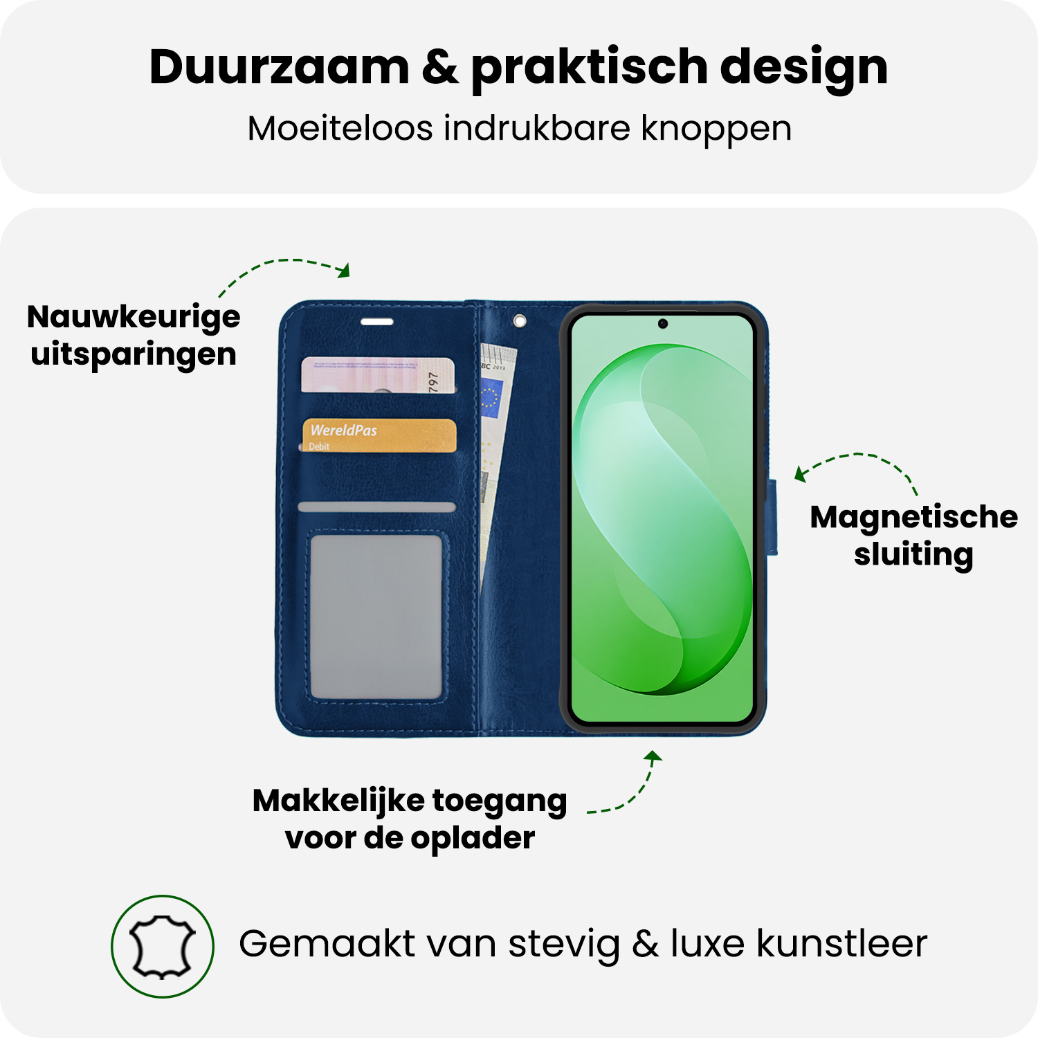 BASEY. BASEY. Samsung Galaxy S26 FE Hoesje Bookcase Met Screenprotector - Donkerblauw