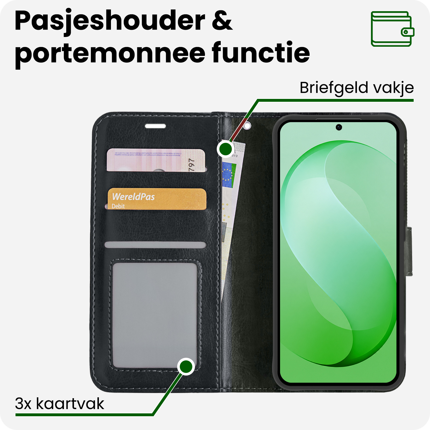 BASEY. BASEY. Samsung Galaxy S26 FE Hoesje Bookcase Met Screenprotector - Zwart