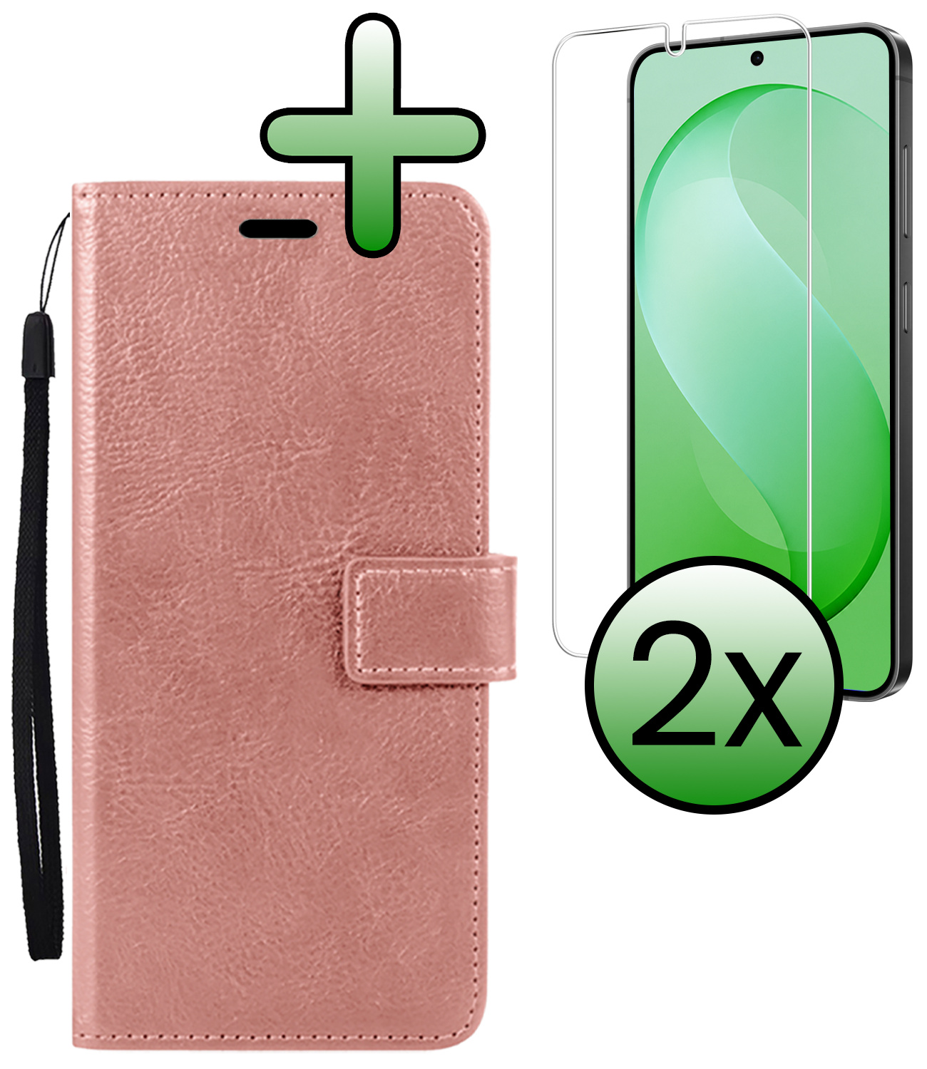 BASEY. BASEY. Samsung Galaxy S26 FE Hoesje Bookcase Met 2x Screenprotector - Rose Goud