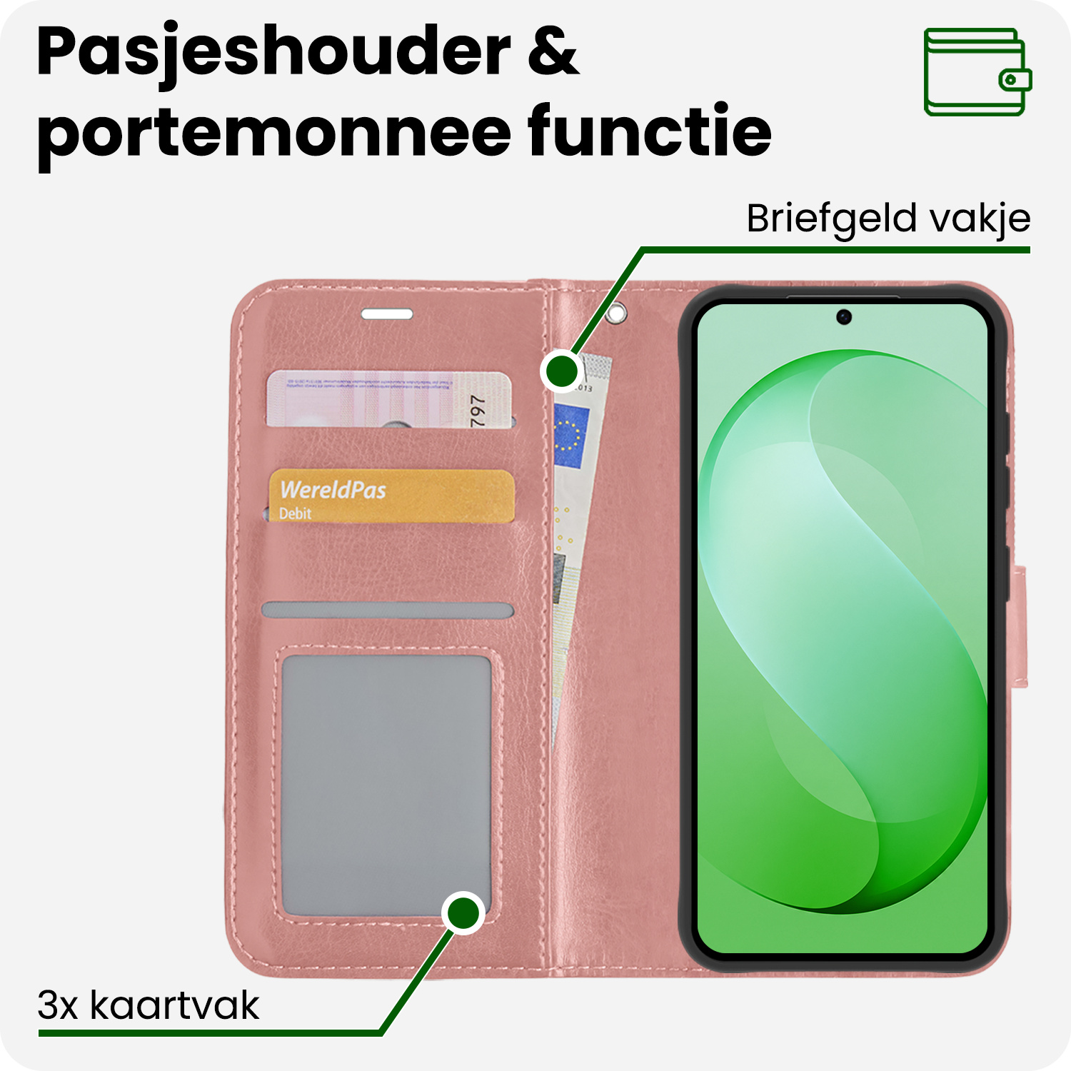 BASEY. BASEY. Samsung Galaxy S26 FE Hoesje Bookcase Met 2x Screenprotector - Rose Goud