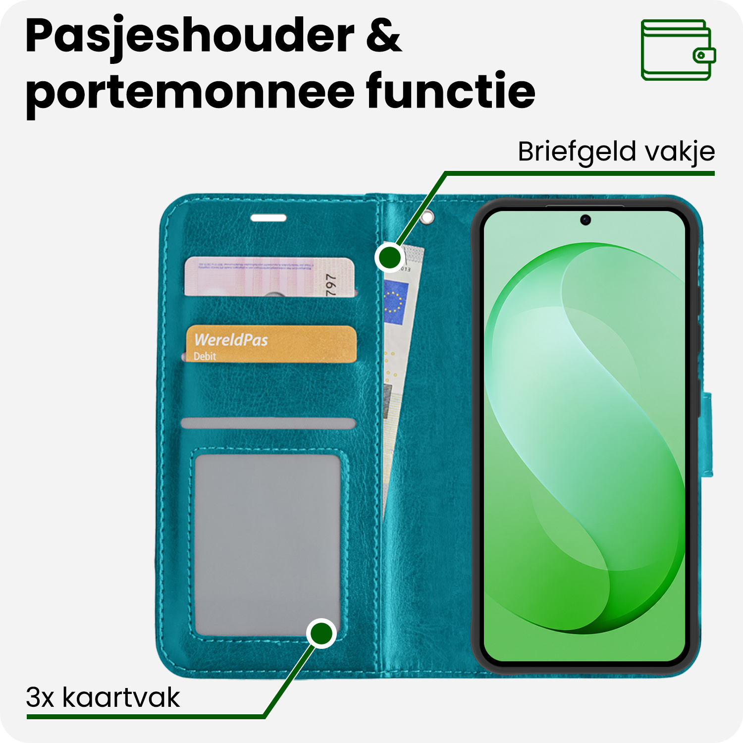 BASEY. BASEY. Samsung Galaxy S26 FE Hoesje Bookcase Met 2x Screenprotector - Turquoise