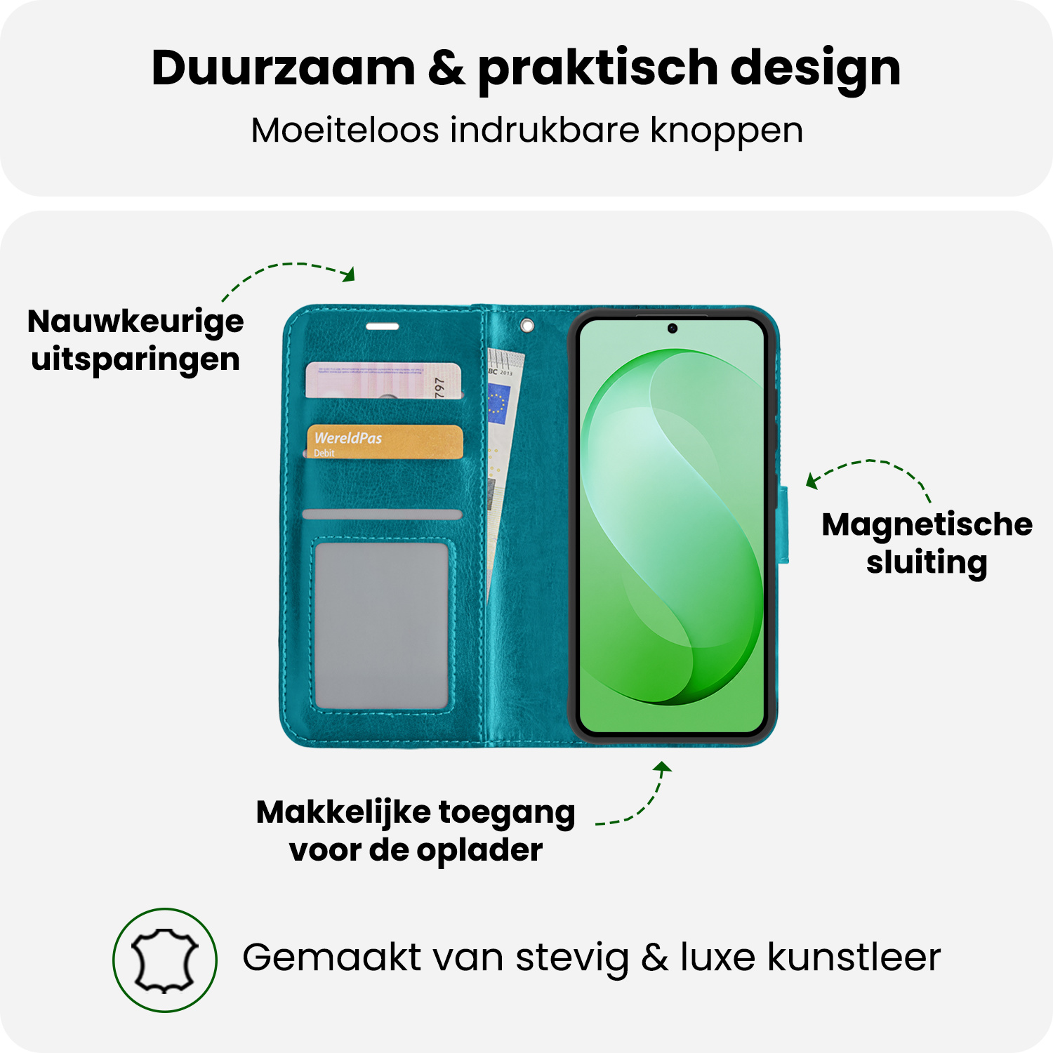 BASEY. BASEY. Samsung Galaxy S26 FE Hoesje Bookcase Met 2x Screenprotector - Turquoise