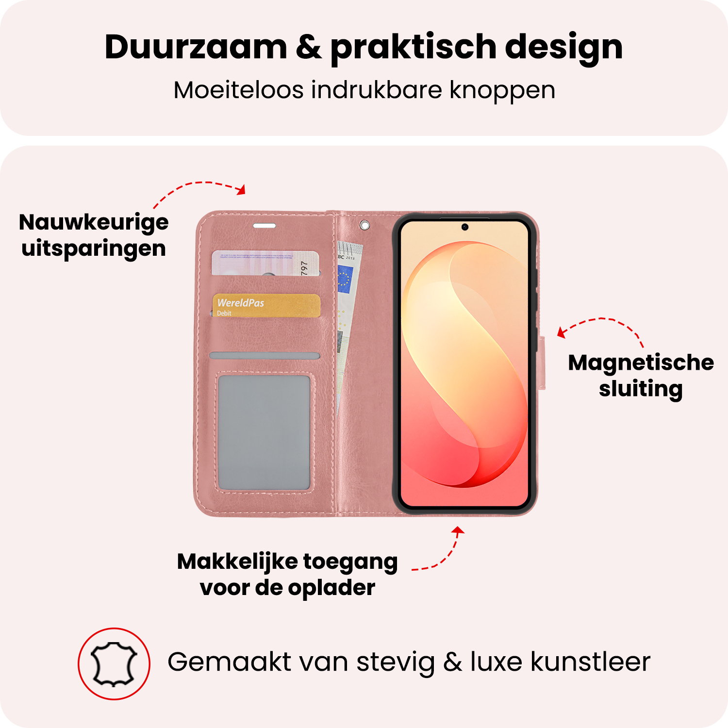 NoXx NoXx Samsung Galaxy S26 FE Hoesje Bookcase - Rose Goud