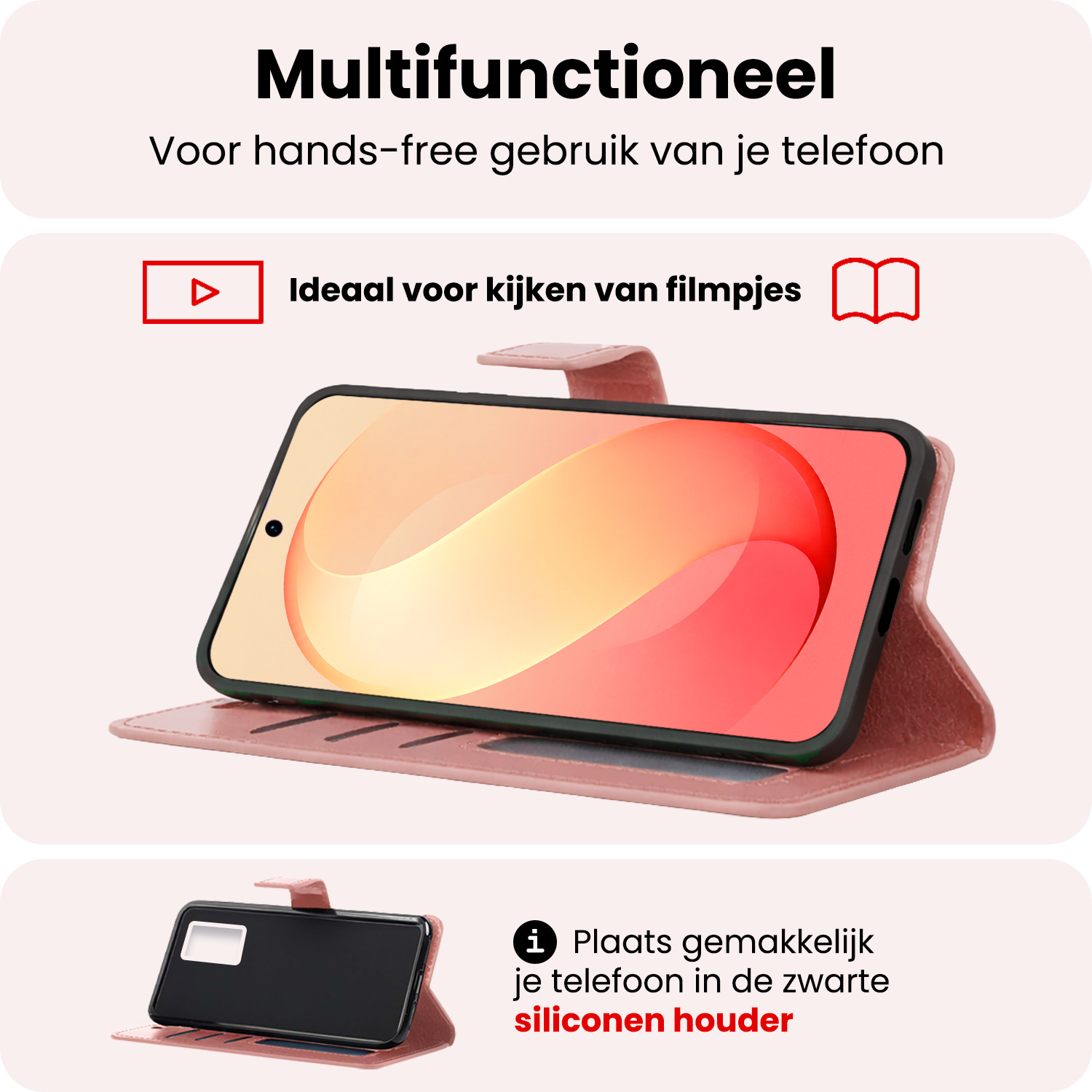 NoXx NoXx Samsung Galaxy S26 FE Hoesje Bookcase Met Screenprotector - Rose Goud