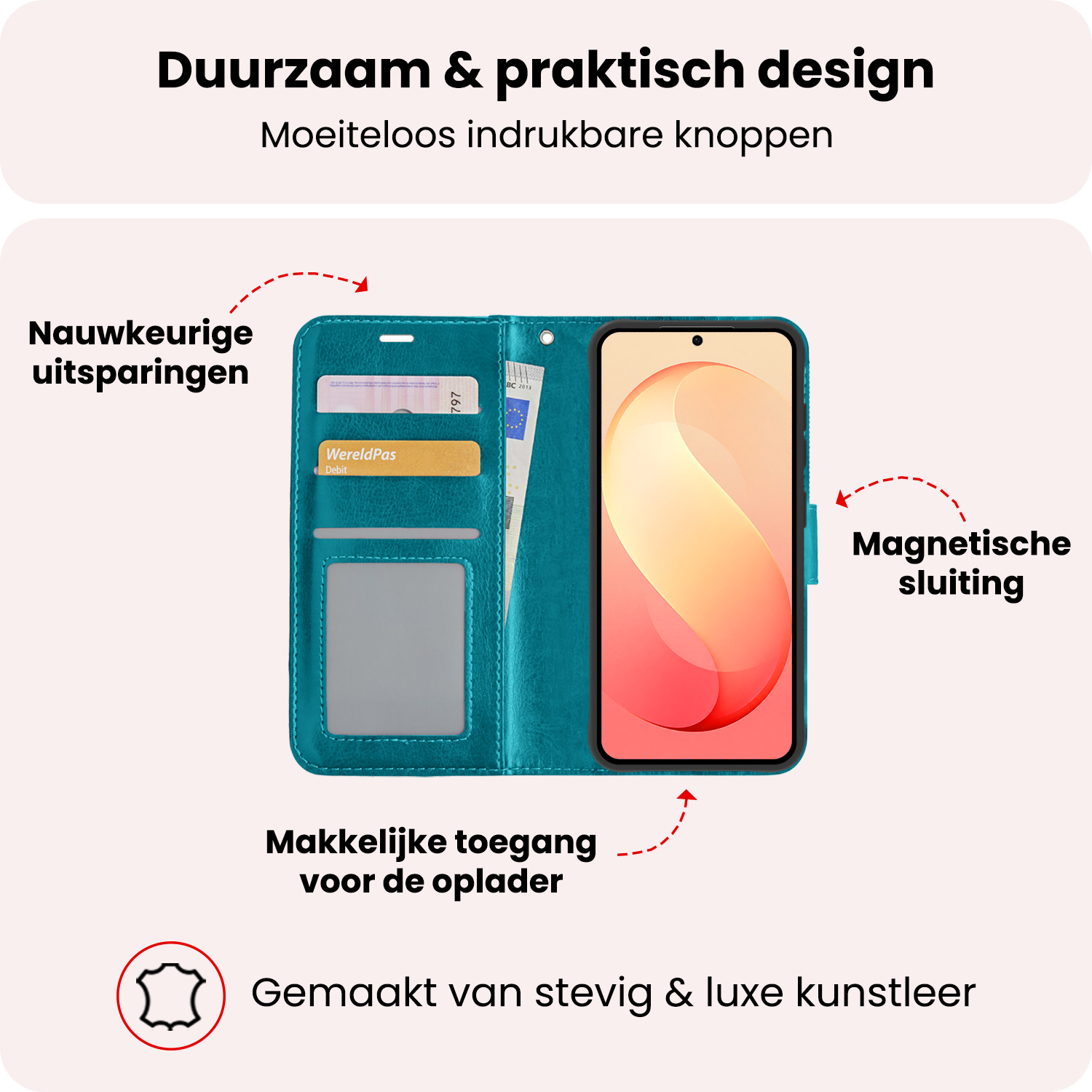 NoXx NoXx Samsung Galaxy S26 FE Hoesje Bookcase Met Screenprotector - Turquoise